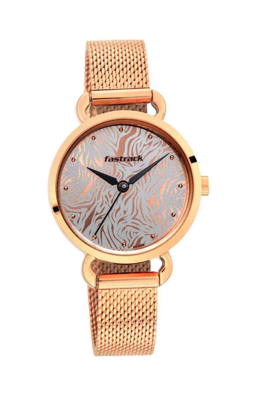 Titan Fastrack Animal Print Quartz Analog Bicolour Dial Stainless Steel Strap Watch for Girls