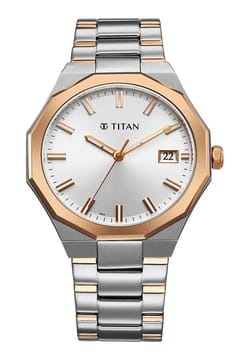 Titan Regalia Dodecagon Quartz Analog with Date Silver Dial Two Toned Stainless Steel Strap Watch For Men