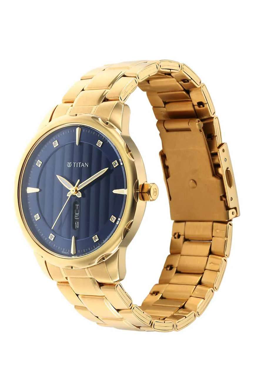 Titan Regalia Opulent Blue Dial Analog with Day and Date Metal Strap watch for Men