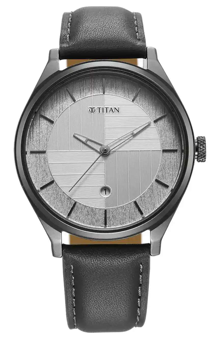 Titan Neo Economy Quartz Analog with Date Silver Dial Grey Leather Strap Watch For Men