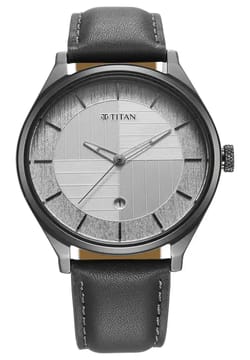 Titan Neo Economy Quartz Analog with Date Silver Dial Grey Leather Strap Watch For Men