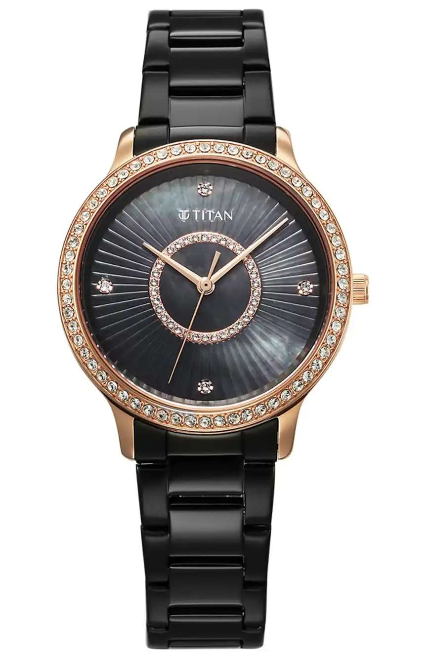 Titan Glamour Quartz Analog Black Dial Black Stainless Steel Strap Watch For Women
