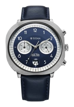 Titan ساعة تيتان تايملس تريجرز كوارتز مزدوجة التوقيت بميناء أزرق وسوار جلدي أزرق للرجال