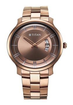 Titan ساعة تيتان كلاسيك كوارتز بميناء بني قهوة وسوار ستانلس إستيل للرجال