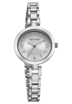 Titan Karishma Silver Round Dial Metal Strap Analog Watch for Women