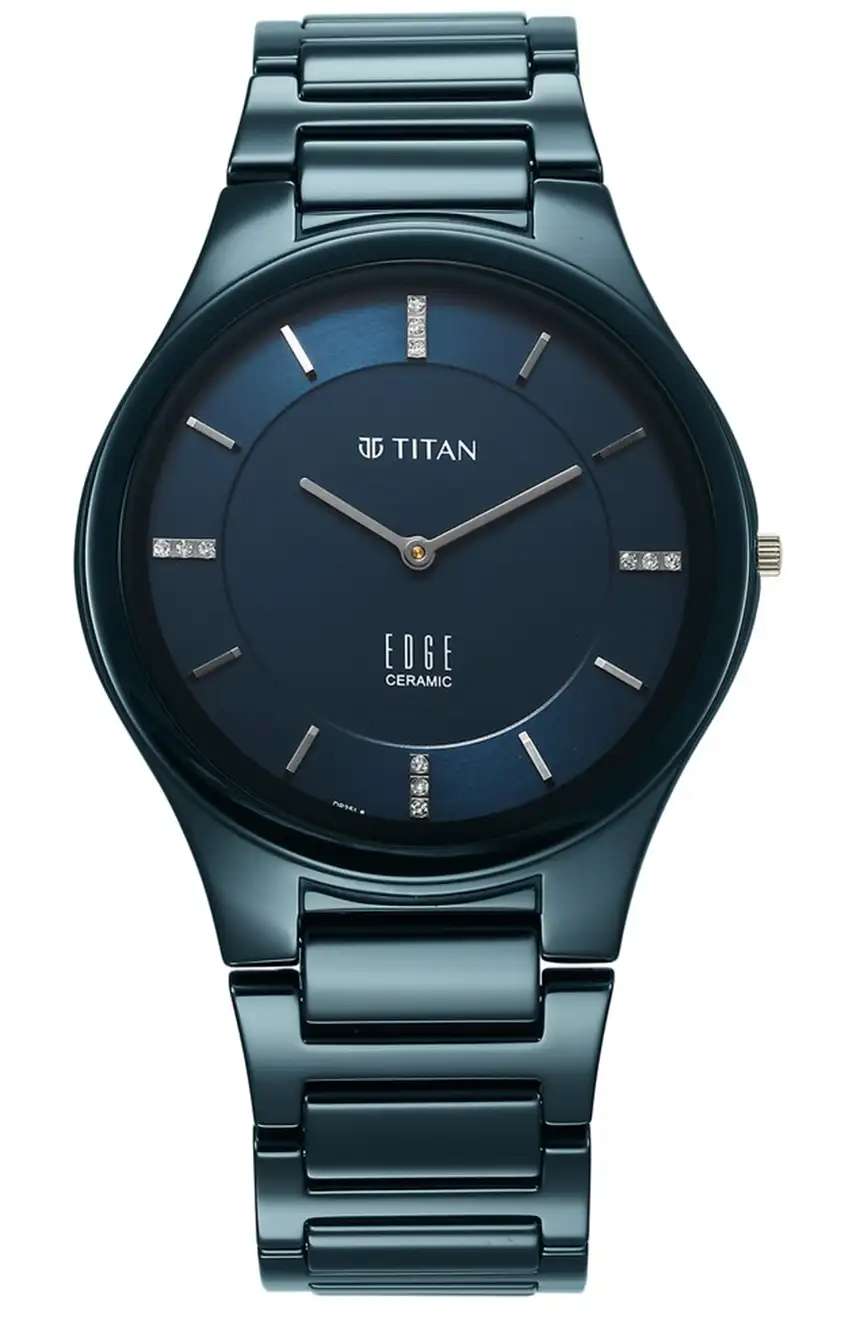 Titan Edge Ceramic Quartz in Atlantic Blue Dial with Diamonds Watch for Men