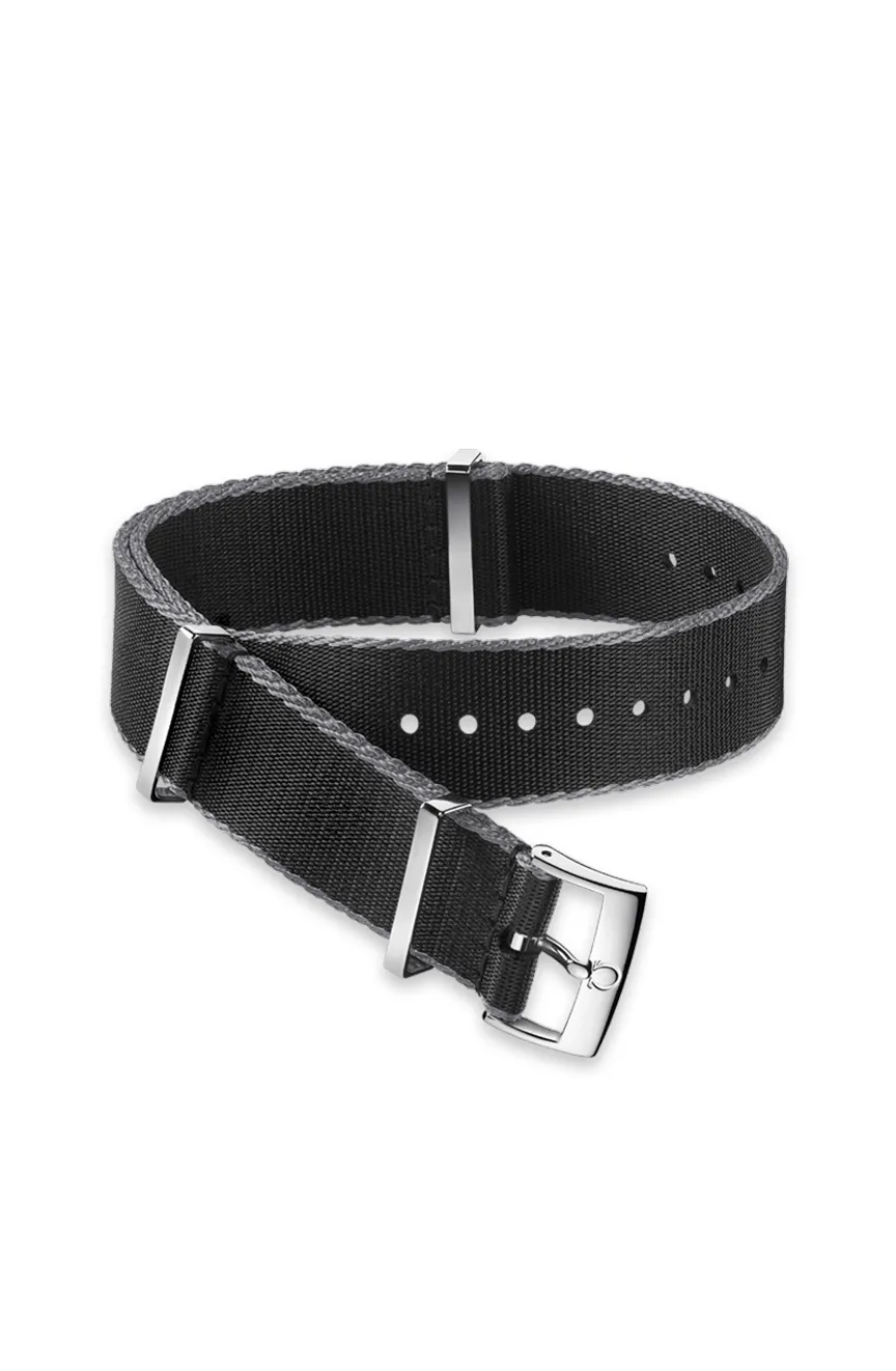 

OMEGA | Polyamide black strap grey bordered Size 19 20 MM