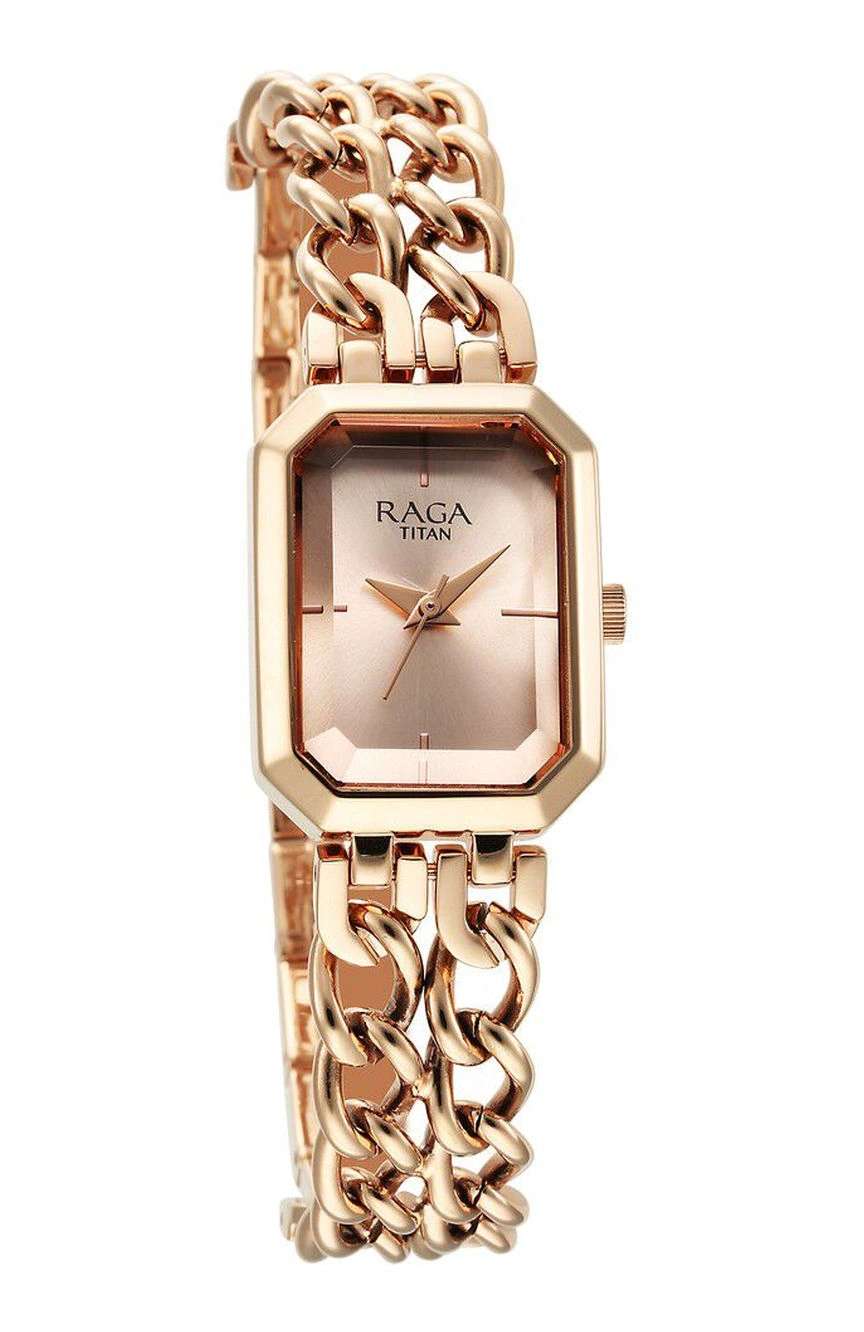 تيتان ساعة تيتان راجا شوستوبر كوارتز بميناء ذهبي وردي وسوار معدني لون ذهبي وردي للنساء