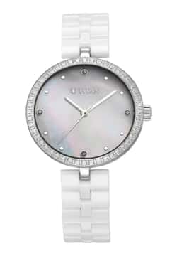 Titan Purple Ceramics Quartz Analog Mother of Pearl Dial White Ceramic Strap Watch For Women