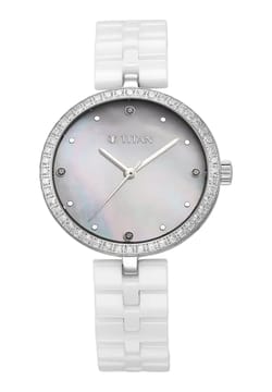 Titan Purple Ceramics Quartz Analog Mother of Pearl Dial White Ceramic Strap Watch For Women