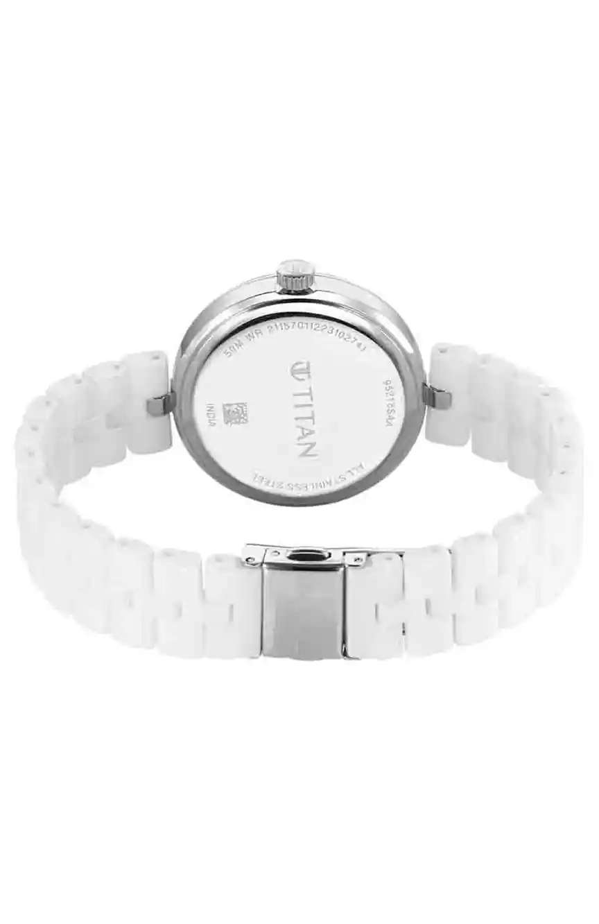 Titan Purple Ceramics Quartz Analog Mother of Pearl Dial White Ceramic Strap Watch For Women