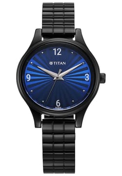 Titan Karishma Quartz Analog Blue Dial Black Stainless Steel Strap Watch For Women