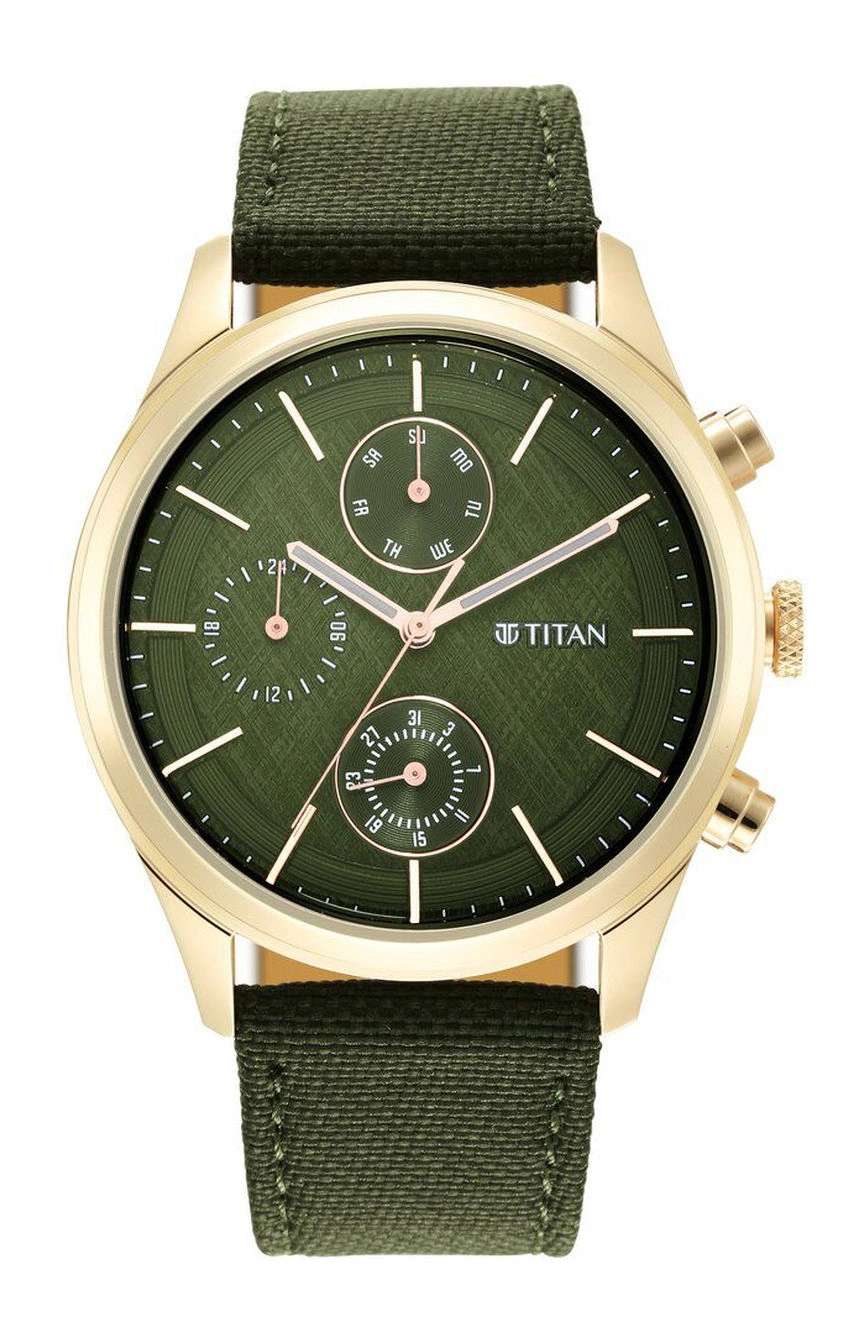 Titan Neo Splash Green Dial Quartz Analog with Date Fabric Strap watch for Men