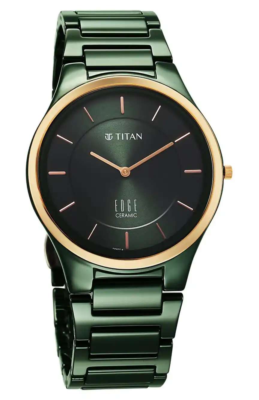 Titan Edge Bicolour Quartz Analog Green Dial And Green Ceramic Strap Watch For Men