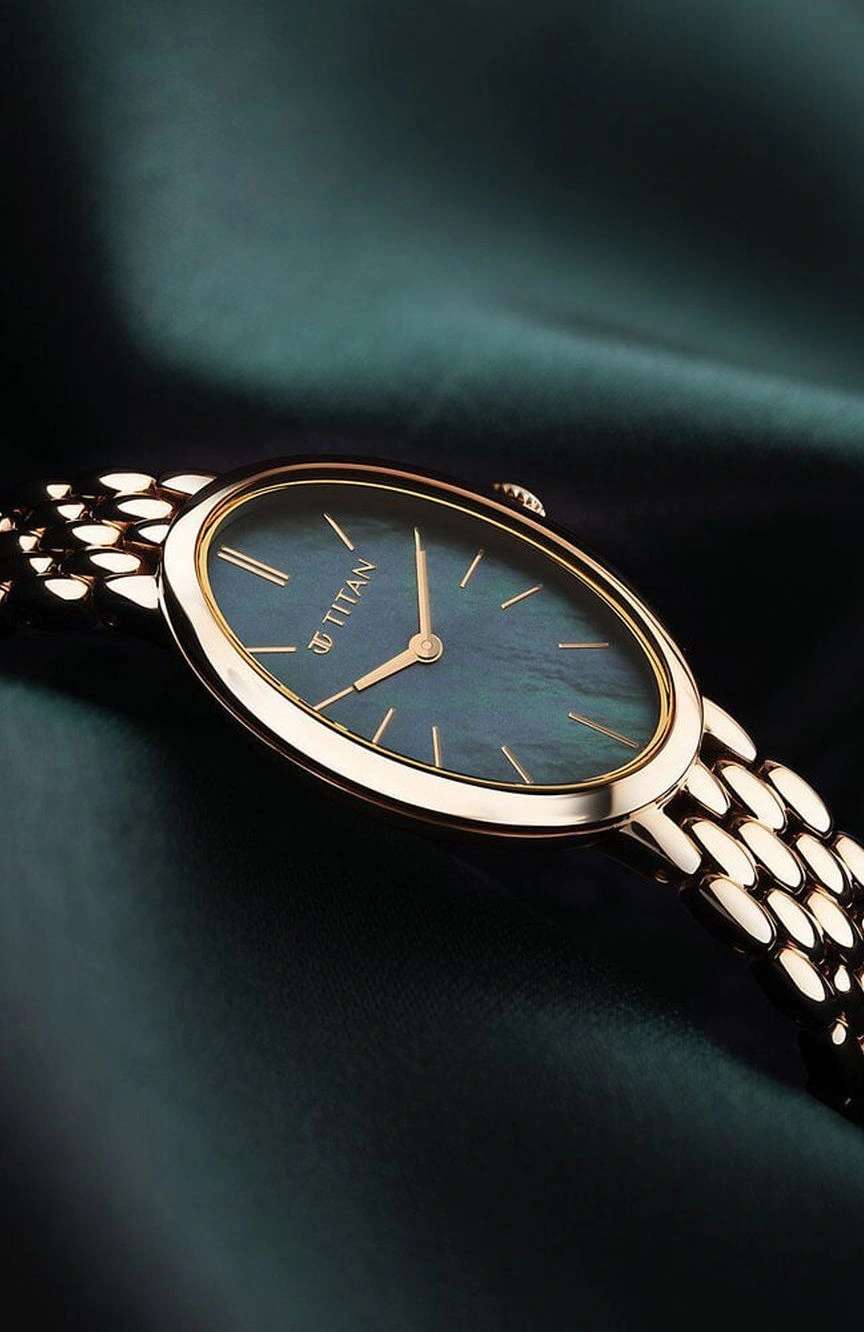 Titan Aura Quartz Analog Mother Of Pearl Dial Stainless Steel Strap Watch for Women