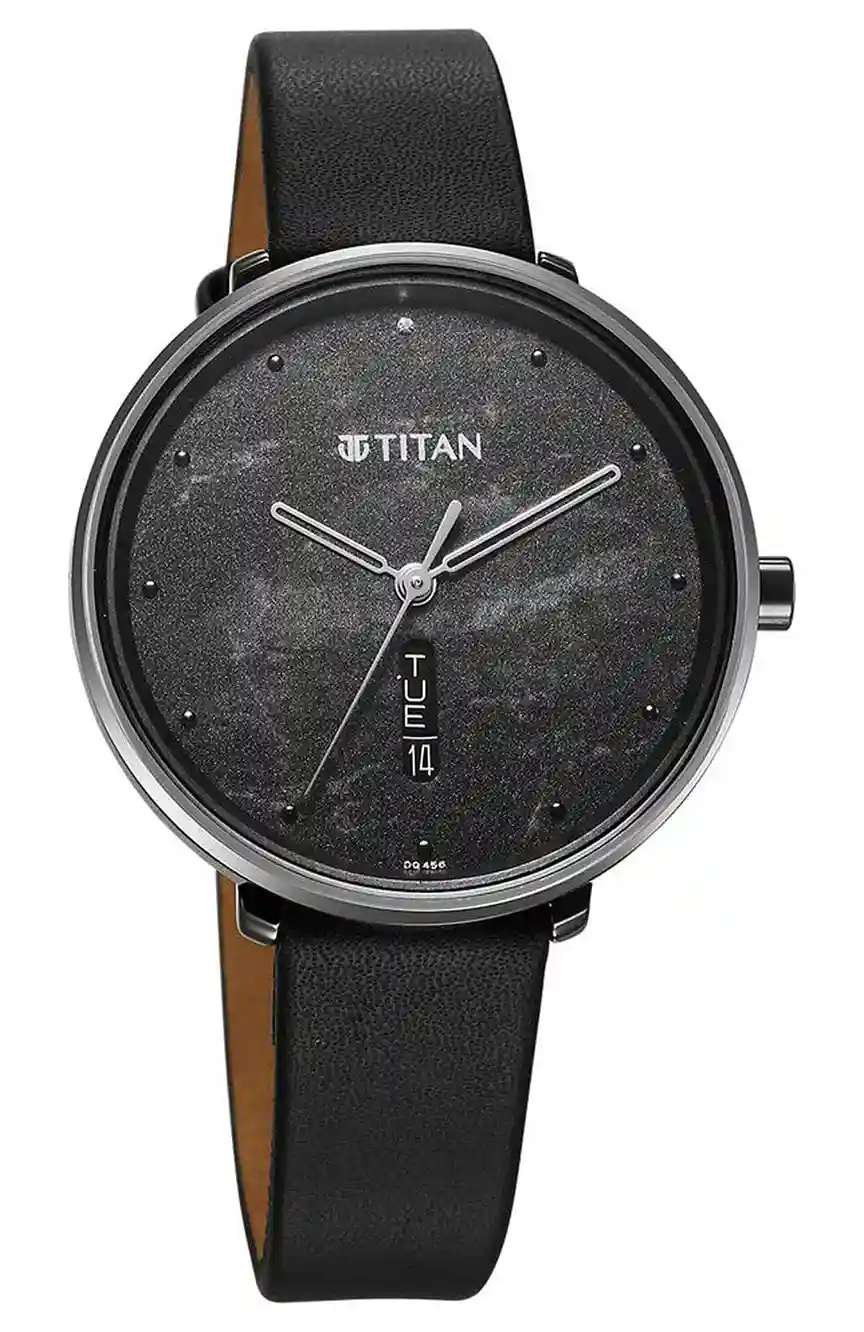 Titan Neo Quartz Analog with Day and Date Black Dial Leather Strap Watch For Women