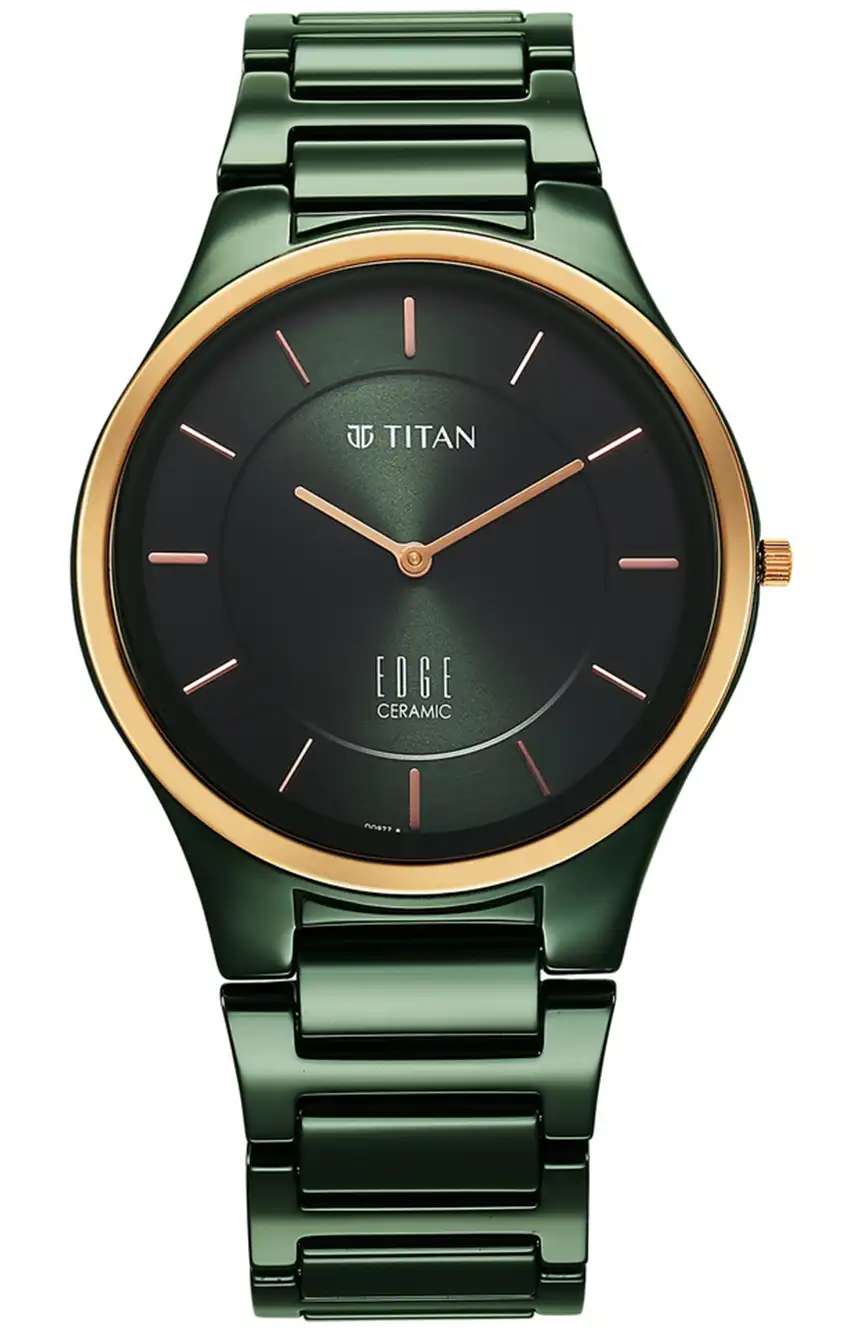 Titan Edge Bicolour Quartz Analog Green Dial And Green Ceramic Strap Watch For Men