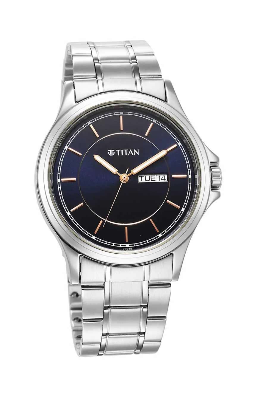 Titan Quartz Analog Blue Dial Metal Strap Watch for Men