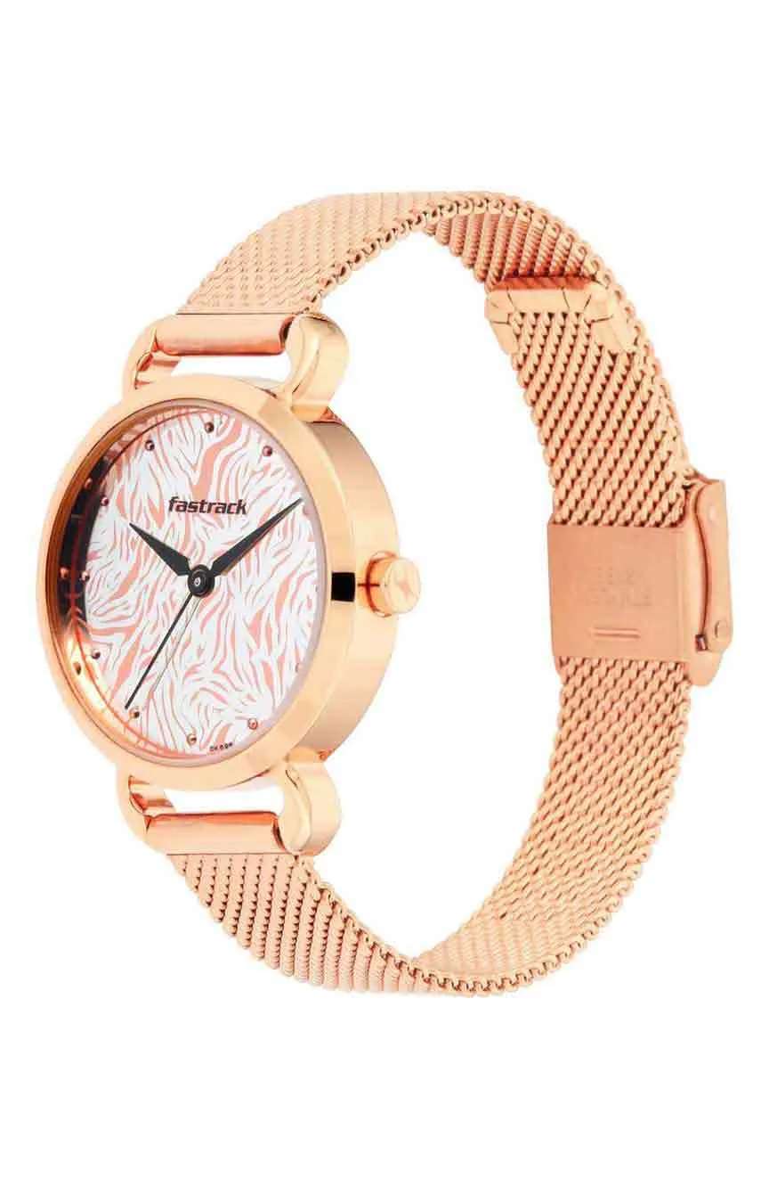 Titan Fastrack Animal Print Quartz Analog Bicolour Dial Stainless Steel Strap Watch for Girls