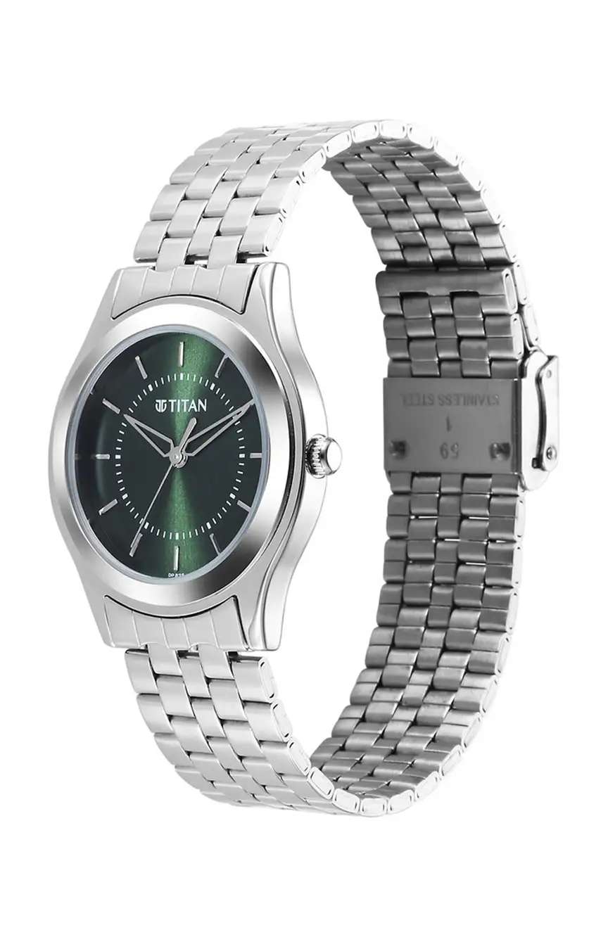 Titan Karishma Zing Quartz Analog Green Dial Silver Stainless Steel Strap Watch For Men