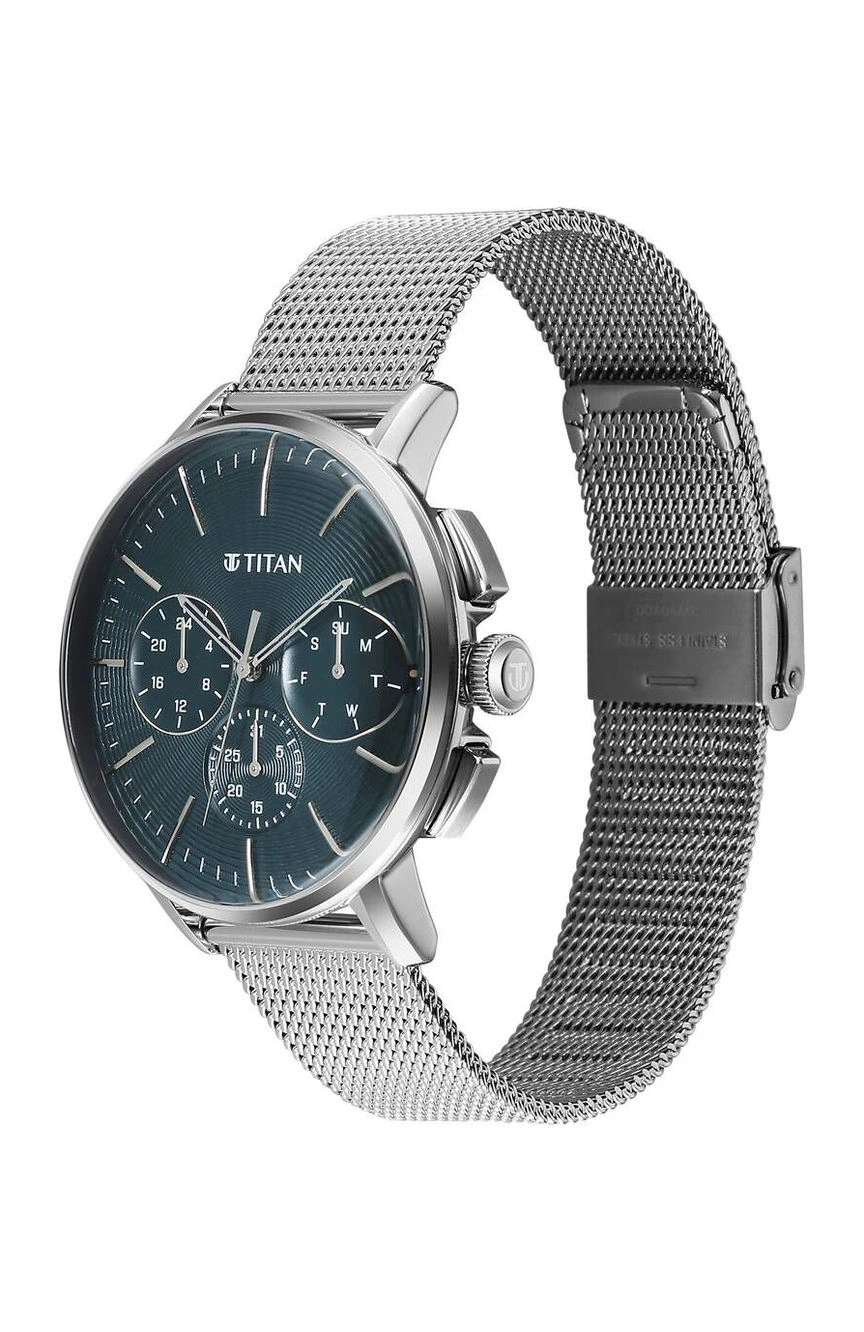 Titan Light leathers Multifunction Anthracite Dial Stainless Steel Strap Watch For Men