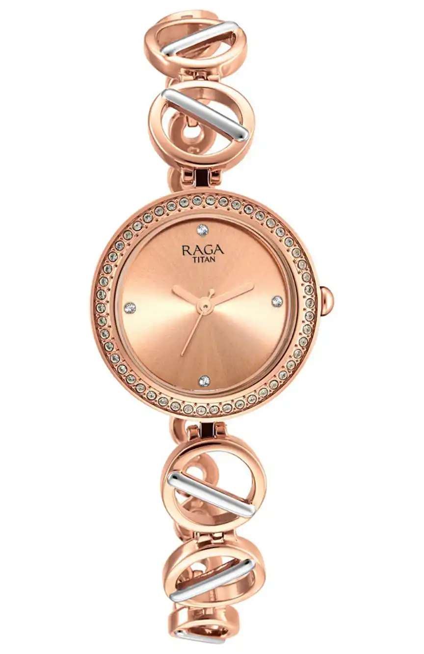 Titan Raga Viva Quartz Analog Rose Gold Dial Two Toned Metal Strap Watch For Women