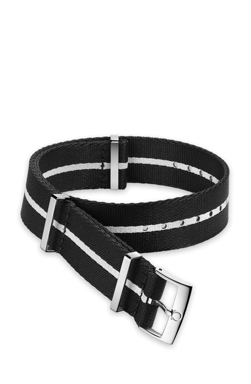 

OMEGA | Polyamide black strap with white stripe Size 19 20 MM