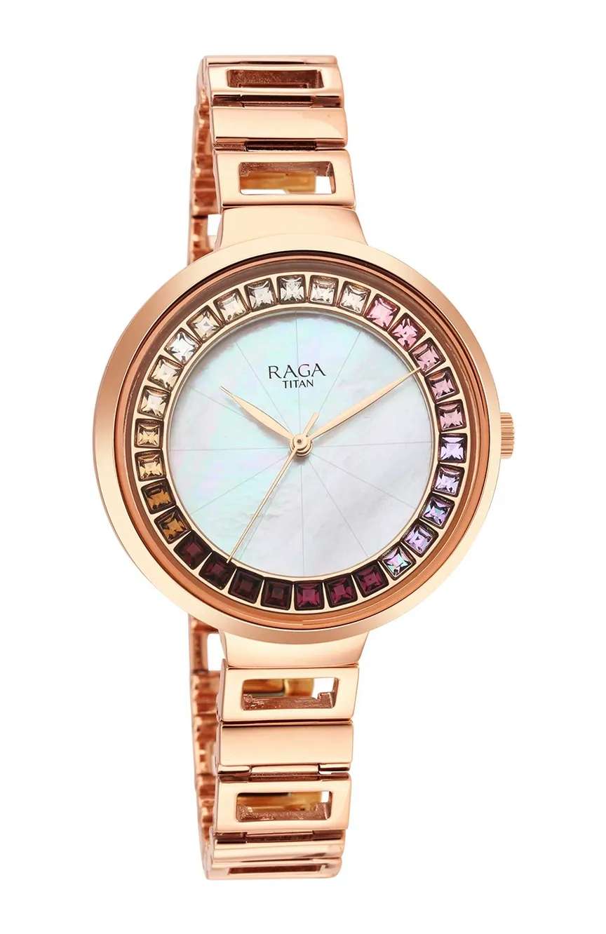 Titan Raga Love All Mother Of Pearl Dial Women Watch With Metal Strap