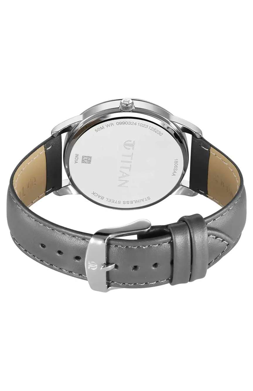 Titan Wrist Wit Quartz Analog with Date Grey Dial Leather Strap Watch for Men