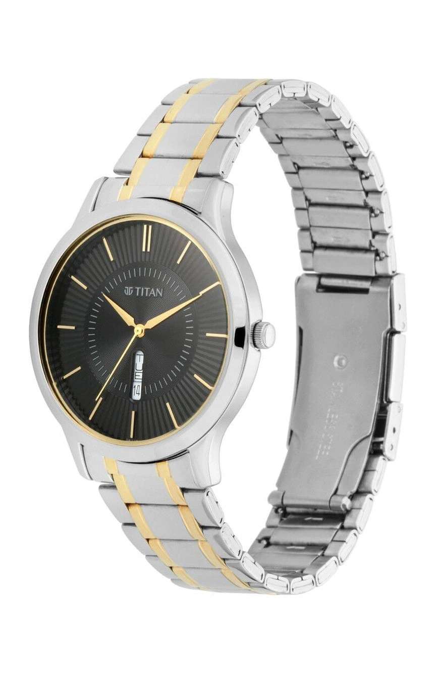 تيتان ساعة تيتان كوارتز بميناء أسود وسوار معدني للرجال