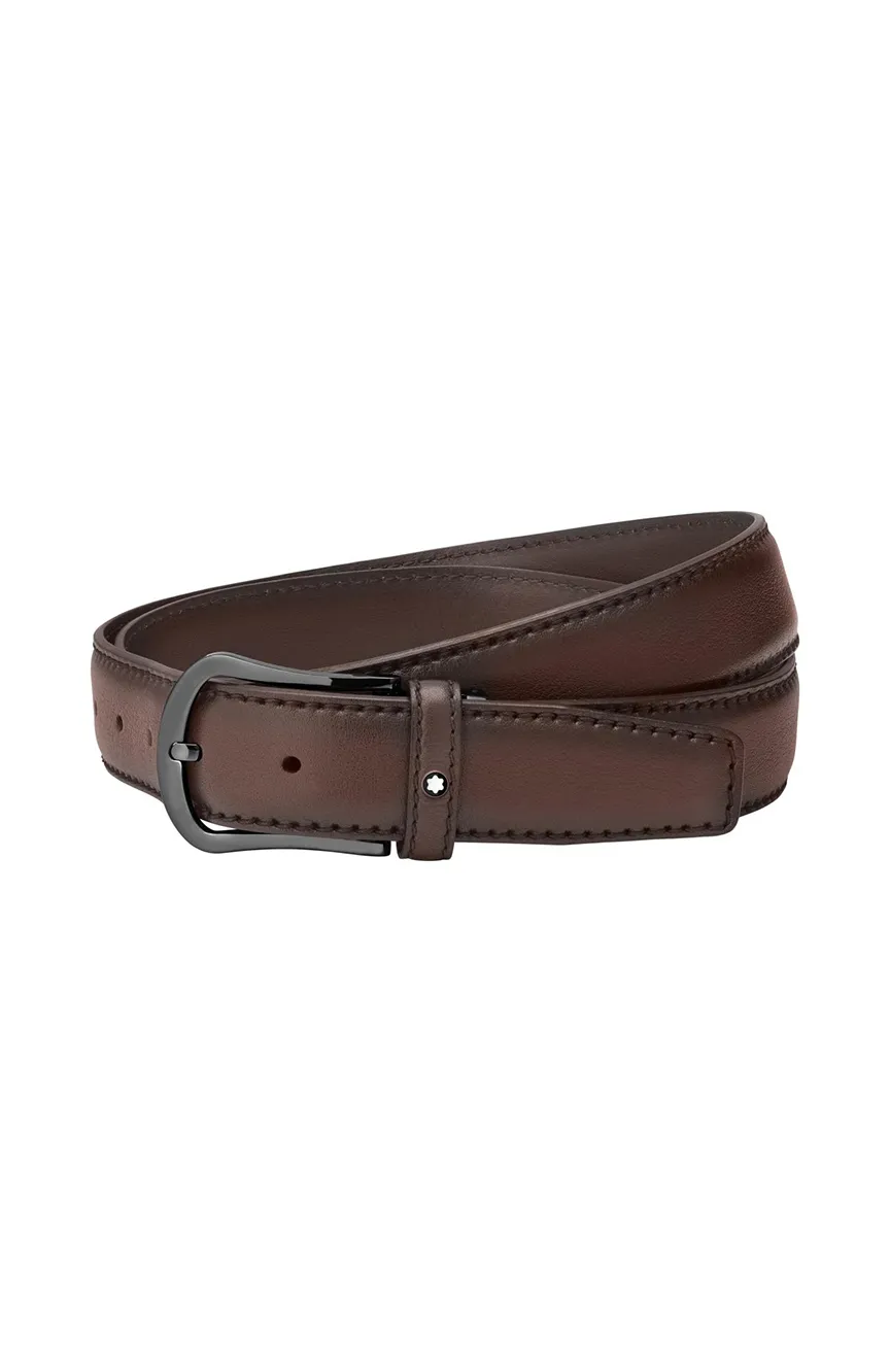 

Montblanc | Rounded Matt Satinless Steel Black PVD Pin Buckle Belt