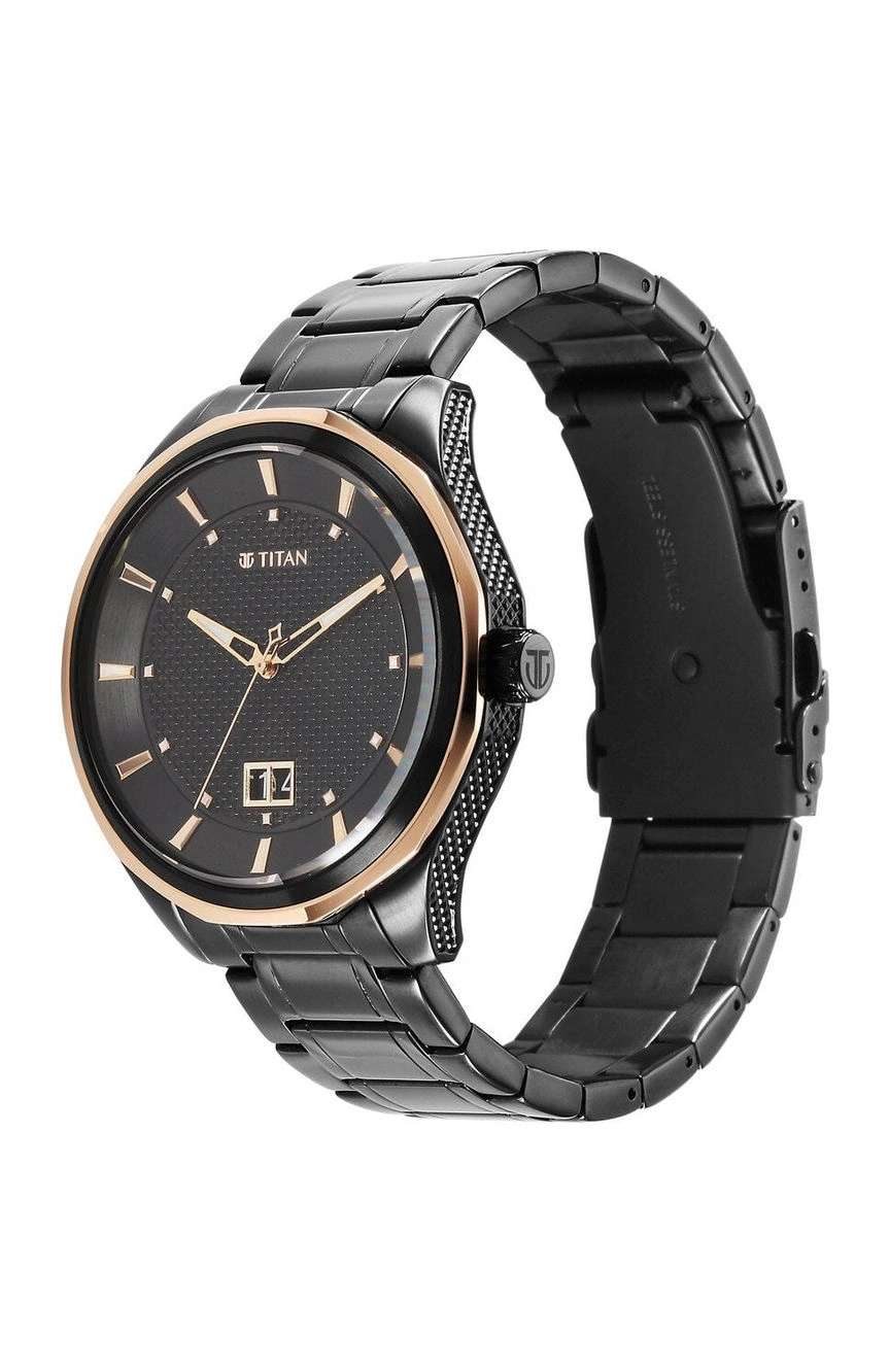 Titan Regalia Opulent Quartz Analog with Date Black Dial Black Stainless Steel Strap Watch for Men