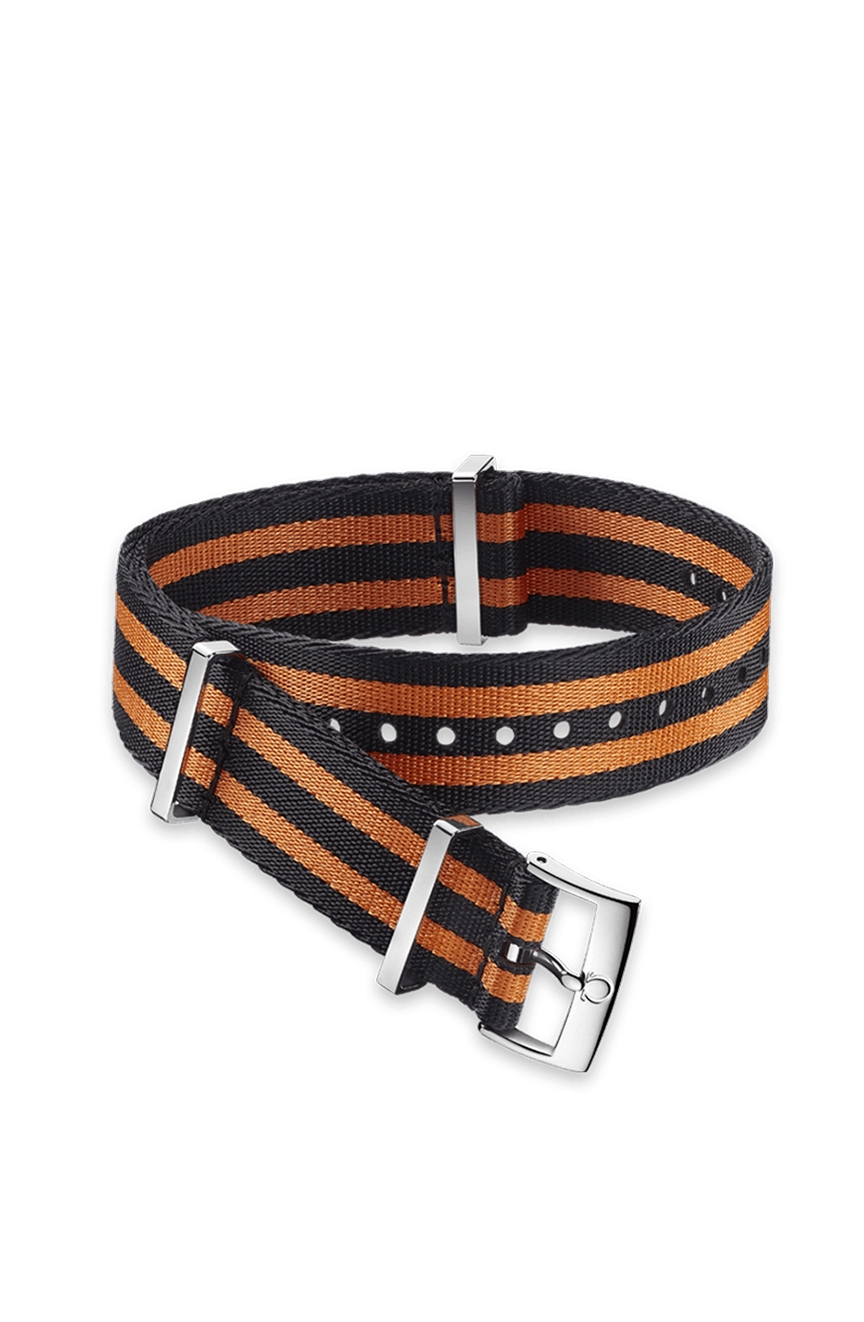 OMEGA Polyamide 5 stripe black orange strap Size 19 20 MM