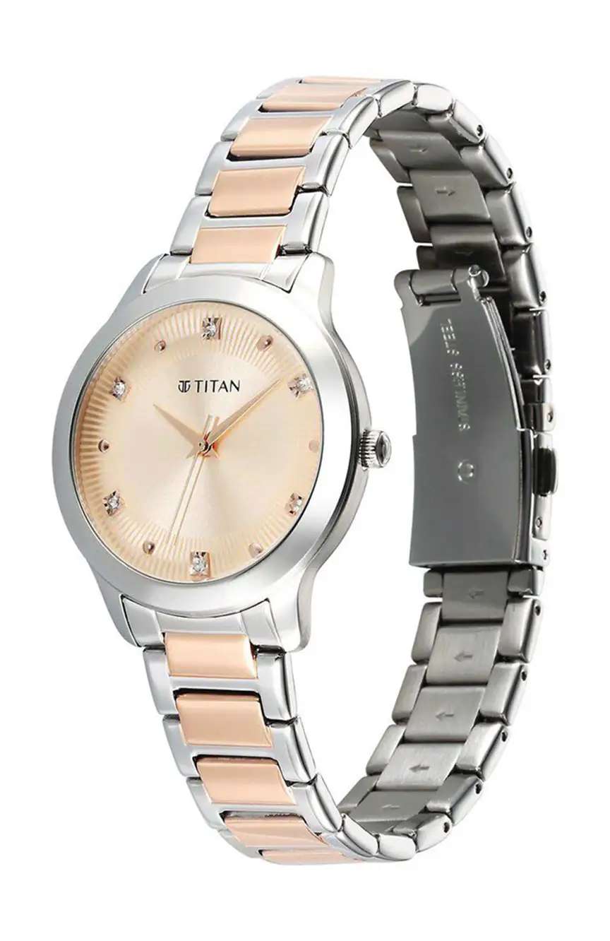 تيتان ساعة تيتان هوريزون كوارتز بميناء ذهبي وردي وسوار ستانلس إستيل للنساء