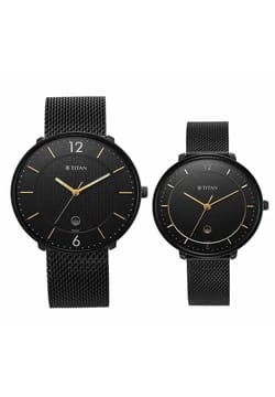 Titan Bandhan Black Dial Analog with Date Stainless Steel Strap watch for Couple