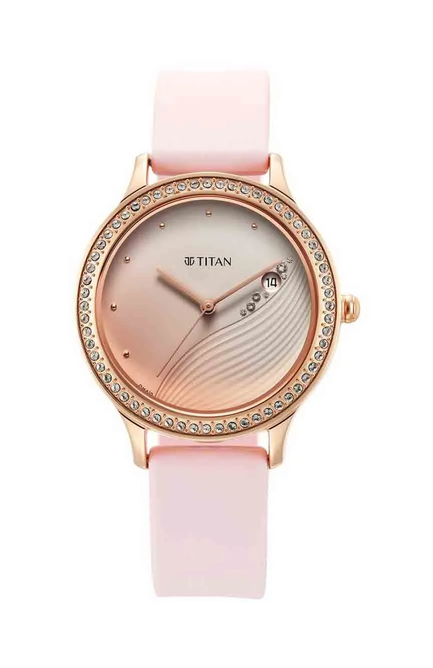 

Titan | Titan Purple Glam It Up Pink Dial Analog with Date Silicone Strap Watch for Women