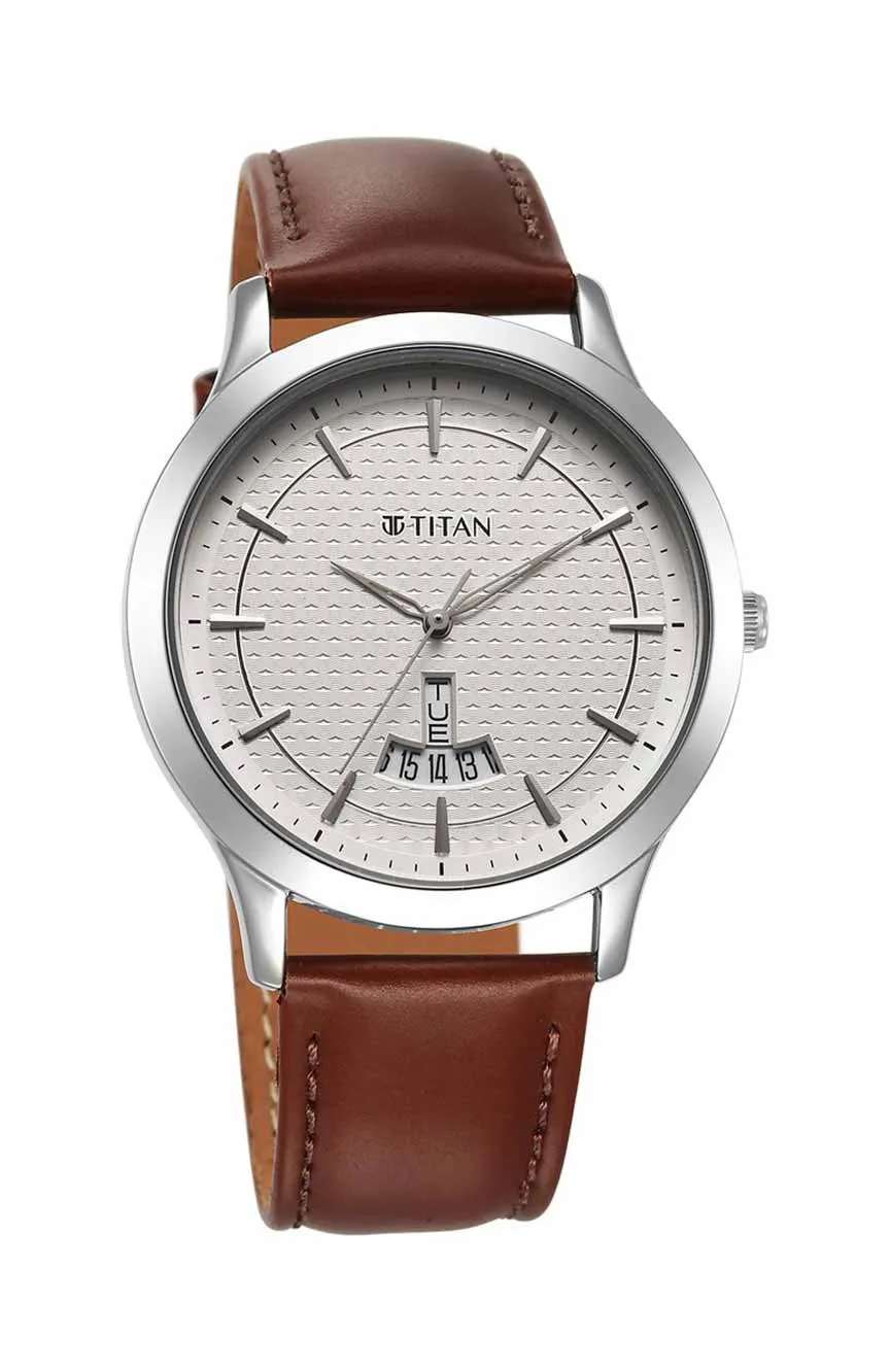 Titan Karishma Quartz Analog Silver Dial Leather Strap Watch for Men
