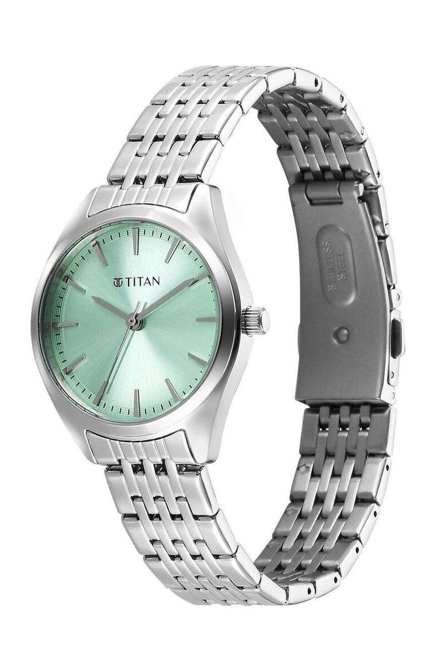 Titan Workmode Quartz Analog Green Dial Stainless Steel Strap Watch For Women