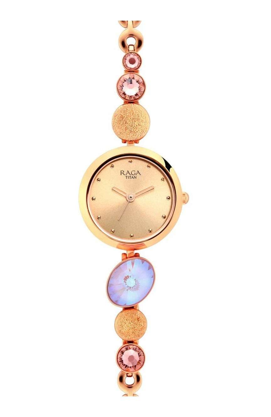 Titan Raga Women's Charm: Elegant Mother of Pearl Dial with Ornate Strap Watch