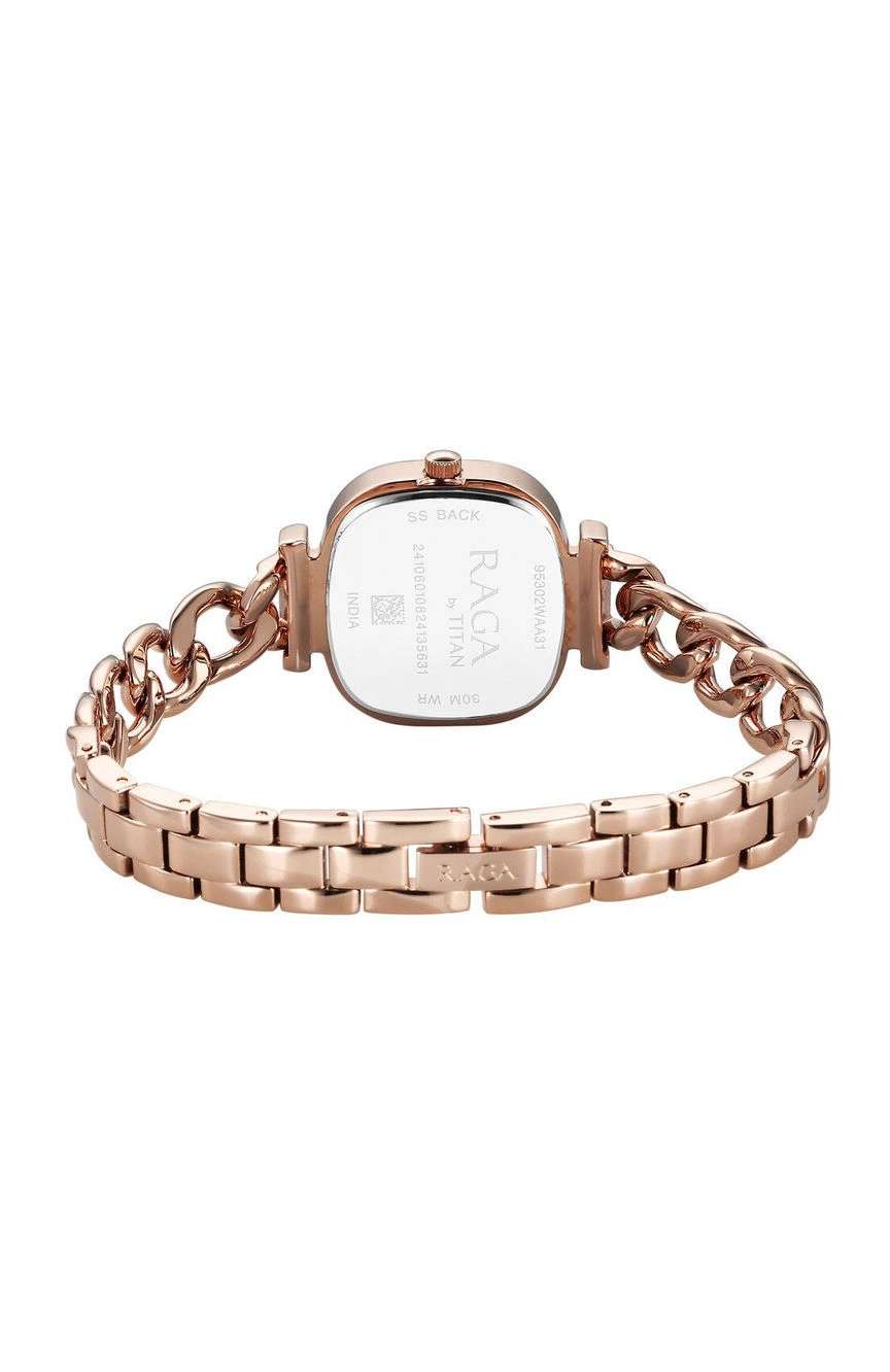 تيتان ساعة تيتان راجا شوستوبر كوارتز بميناء ذهبي وردي وسوار معدني للنساء