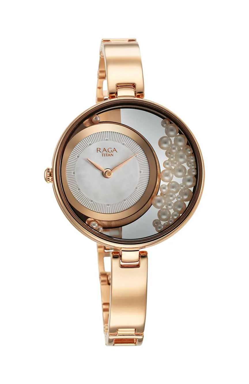 Titan Raga Power Pearls Quartz Analog White Dial with loose pearls Metal Strap Watch for Women