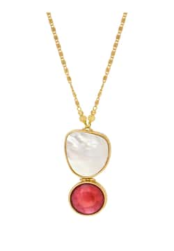 Satellite Noto Gold-Plated Metal Pendant Necklace With Mother-Of-Pearl And Glass Paste Cabochons - White