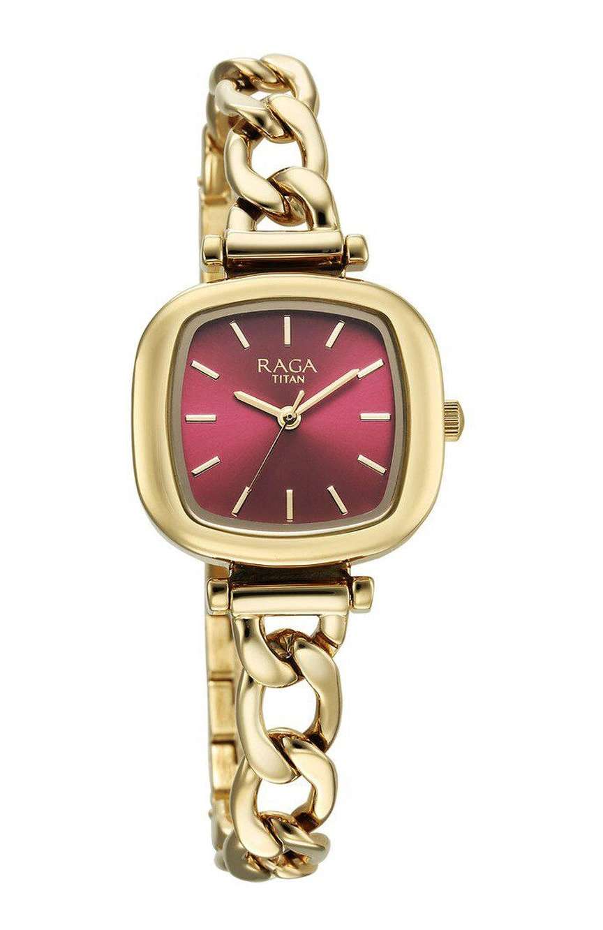 Titan Raga Showstopper Quartz Analog Maroon Dial Metal Strap Watch For Women