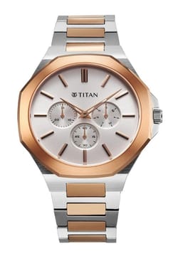 Titan Classic Slim Multifunction Multifunction Silver Dial Multicoloured Stainless Steel Strap Watch For Men