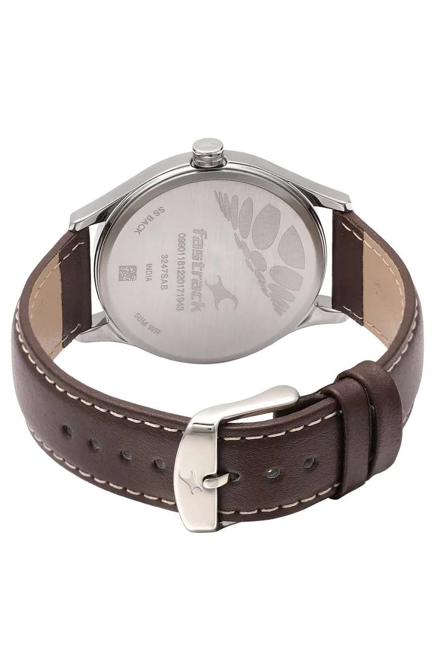 Titan Fastrack Bare Basics Quartz Analog Brown Dial Leather Strap Watch for Guys