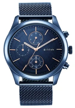 Titan Men's Sartorial Neo Splash: Blue Dial Multifunction Watch with Mesh Strap
