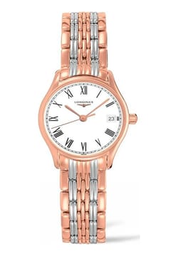 Longines ساعة يد نسائية بتقنية الكوارتز بقرص أبيض غير لامع