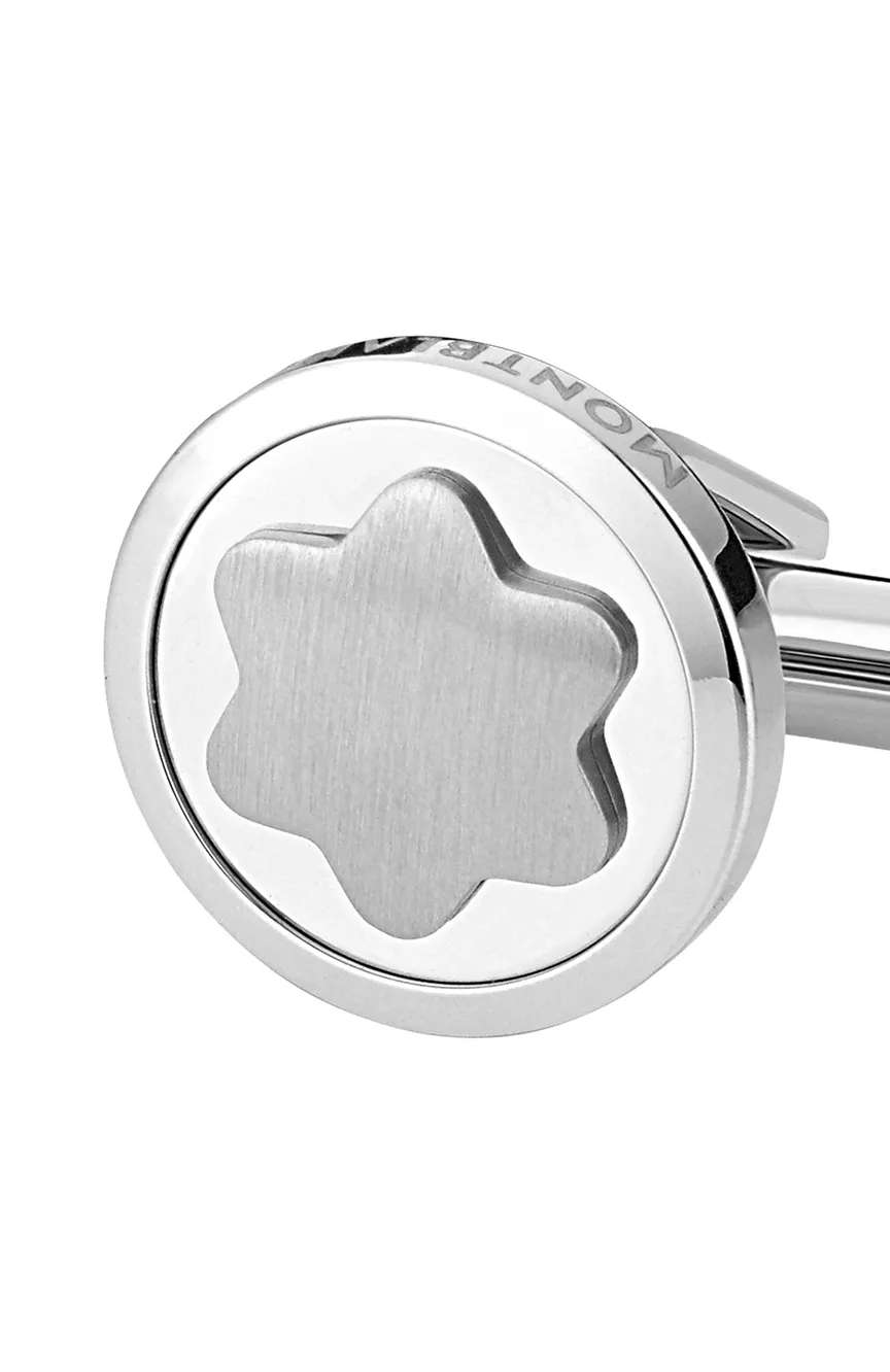 Montblanc Star Cuff Links, Round, Steel, Snowcap Emblem