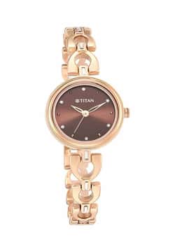 Titan Lagan Brown Dial Analog Metal Strap Watch for Women