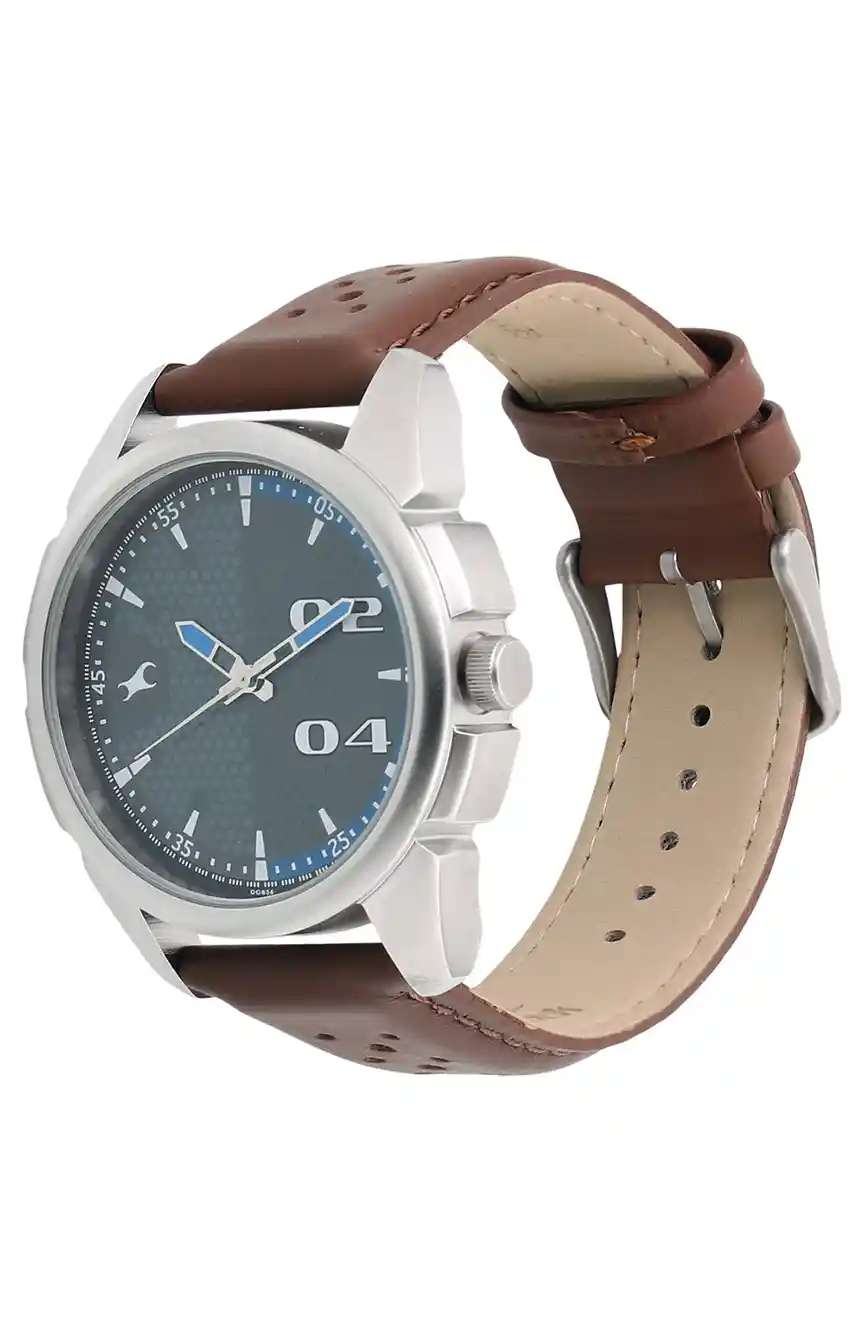 فاستراك ساعة يد رجالية بسوار جلدي بتقنية الكوارتز